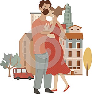 Clip art of people and the city street