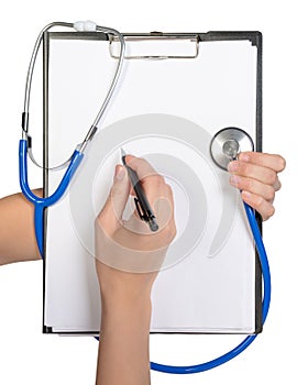 Clip board. Stethoscope.