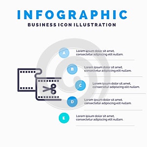 Clip, Cut, Edit, Editing, Movie Line icon with 5 steps presentation infographics Background