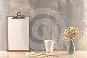 Clip frame in portrait mode placed on a space of with empty space.