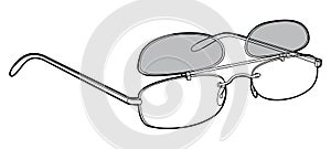 Clip-on Rimless frame glasses fashion accessory illustration. Sunglass 3-4 view for Men, women, unisex style, flat