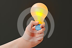 Clipart 3D hand holding lightbulb Minimal concept for problem solving illustration on White Background