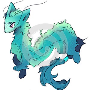 Clipart blue azure dragon with long tail