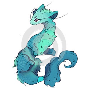 Clipart blue azure dragon with long tail