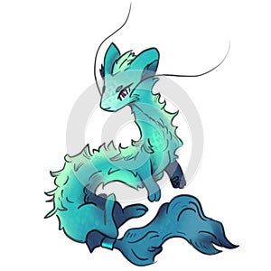 Clipart blue azure dragon with long tail