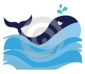 Clipart of a blue-colored whale swimming in the ocean vector or color illustration