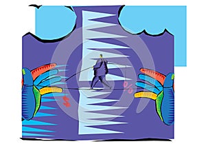 Clipart of Businessman Walking the tight rope