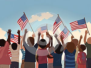 Clipart of Children Waving American Flags