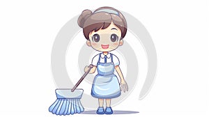 clipart of Cute cartoon Woman Maid With Mop on white background