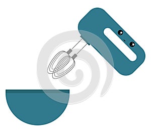 Clipart of an egg beater tripped to a bowl, vector or color illustration