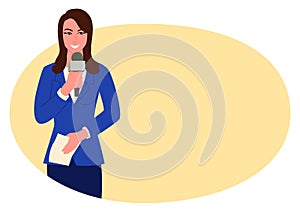 Clipart features a professional woman reporter holding a microphone