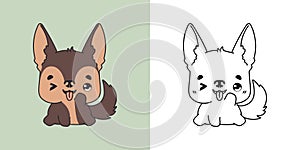 Clipart German Shepherd Dog Multicolored and Black and White. Cute Clip Art Dog.