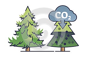 Clipart illustration depicting the process of carbon sequestration