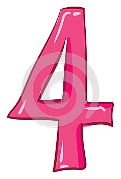 Clipart of the numerical number four or 4 in pink color vector or color illustration