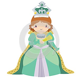 Clipart of the queen in green dress with sceptre. photo