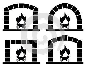 vector clipart set of ovens with burning fire photo