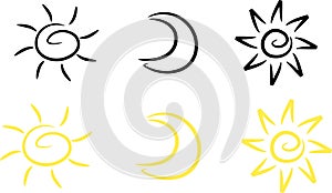 Clipart-Set: Sun, moon and star