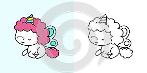 Clipart Unicorn Multicolored and Black and White. Cute Clip Art Unicorn. Vector Illustration of a Kawaii Animal for