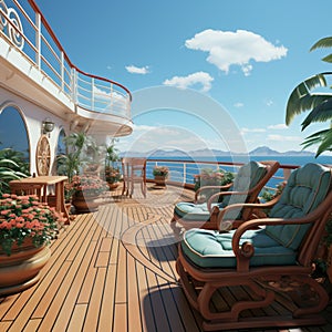 Clipart voyage, Cruise ship deck vista illustrated scene of maritime adventure