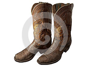 Illustration of a pair of vintage Western cowboy boots isolated on white photo