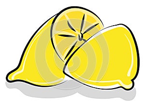 Clipart of a whole lemon cut into two unequal halves vector or color illustration