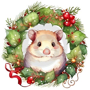 Cliparts Christmas Wreath Animal watercolor