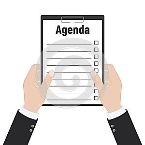 Clipboard agenda. Vector illustration flat design. Isolated on background. White sheets with marks