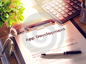 Clipboard with App Development Concept. 3D. photo