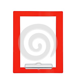 Clipboard with blank paper isolated on white photo