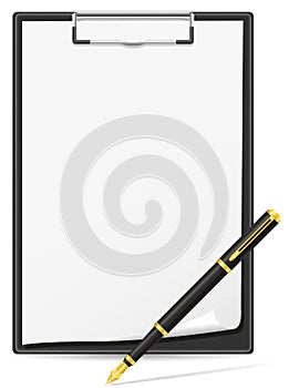 Clipboard blank sheet of paper and pen