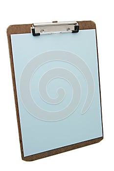 Clipboard and blue paper