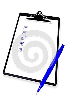 Clipboard with Checklist and Blue Pen photo