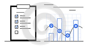Checklist and Data Analysis with Bar Graph Representing Process Evaluation and Performance Tracking
