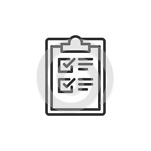 Clipboard checklist line icon, outline vector sign, linear style pictogram isolated on white.