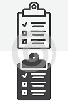 Clipboard checklist line and solid vector icon set