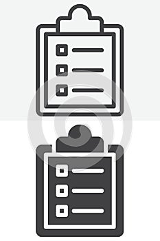 Clipboard checklist line and solid vector icon set