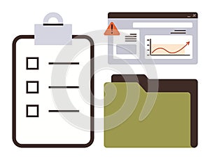 Task Checklist, Data Analytics, and Digital File Folder Representing Productivity and Organization