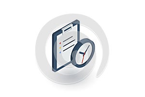 Clipboard and clock, to-do list isometric flat icon. 3d vector