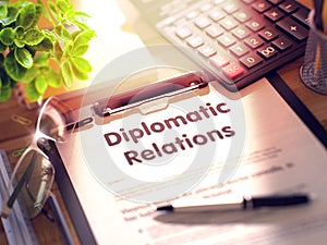 Clipboard with Diplomatic Relations Concept. 3D. photo