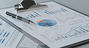 Clipboard displaying financial charts and graphs showing various data