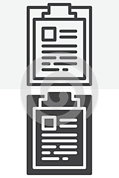 Clipboard document line and solid different style vector icon set
