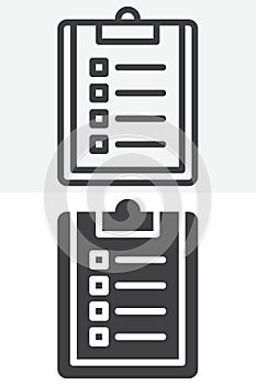 Clipboard document line and solid different style vector icon set