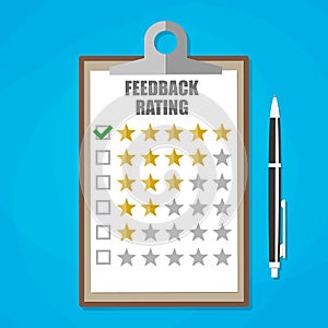 Clipboard with five stars feedback rating