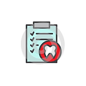 Clipboard with human tooth filled outline icon