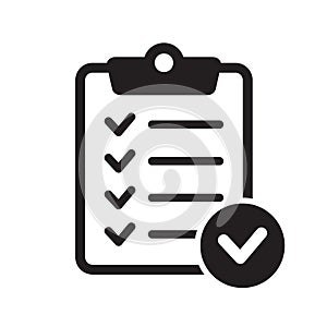 Clipboard icon. Checklist icon of an approved document. Project completed. Tasks vector icon. Task completed.