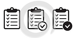 Clipboard icon. Checklist icon of an approved document. Project completed. Tasks vector icon. Task completed.