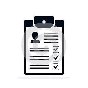 Clipboard with man silhouette icon. Approved Checklist Job application form with profile photo concept flat design. Vector