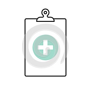 Clipboard medical icon. Concept of health check up, health insurance, medical history. Vector illustration, flat design