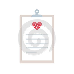 Clipboard medical icon. Heartbeat wave. Concept of health check up, cardiology, medical history. Vector illustration, flat design