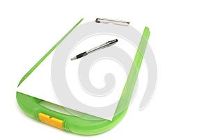 Clipboard, paper & pen angle